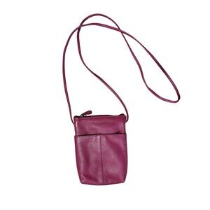 ILI New York Leather Crossbody Bag Purse Pink Raspberry Women’s Pebbled Leather